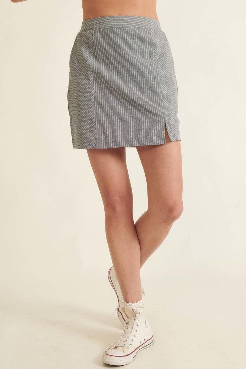 Spódnica Mini w Paski z Banded Front Waist