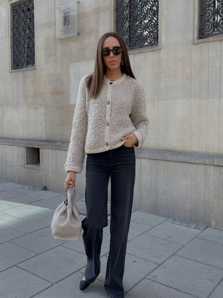 Damska Casual Kurtka Teddy Fleece z Przyjemną Teksturą
