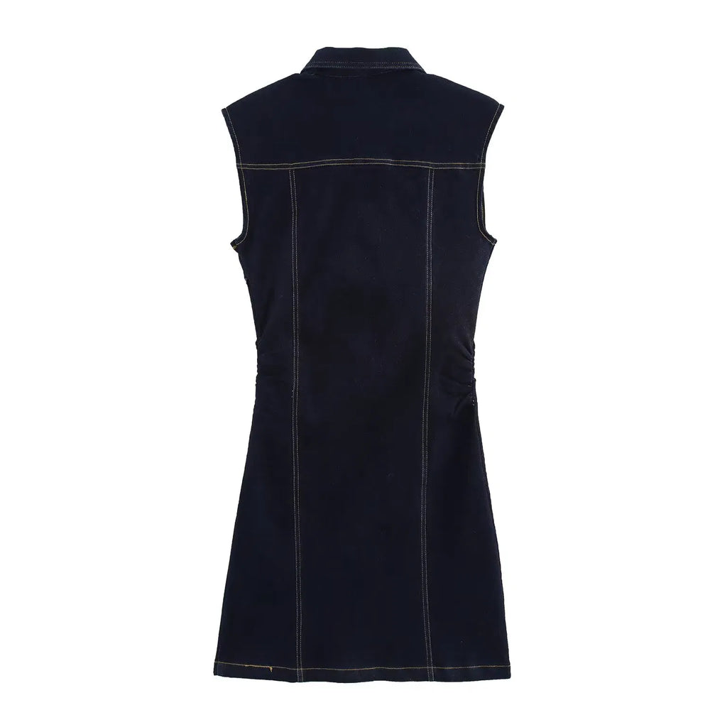 Fleur - Slim Denim Bez Rękawów Mini Sukienka