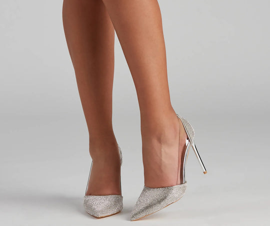 Eleganckie Glans Strass PVC Szpilki