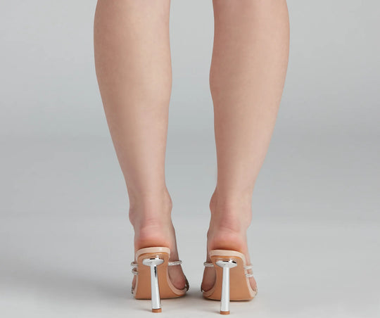 Olśnij w Strappy Mules z Kryształkami i Kwadratowym Noskiem