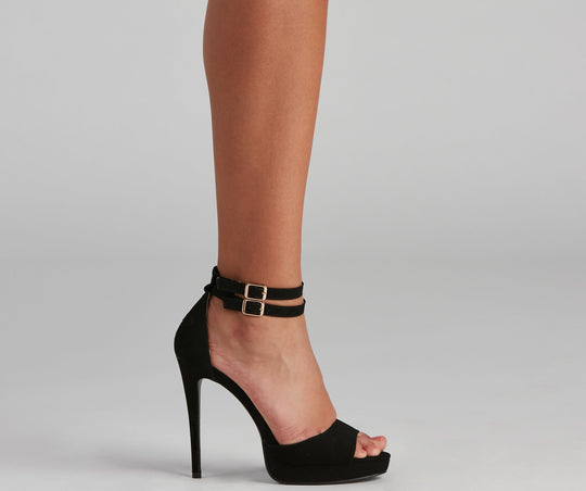 Damskie Nubukowe Szpilki z Zapięciem