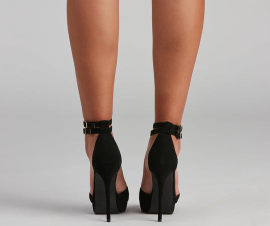 Damskie Nubukowe Szpilki z Zapięciem