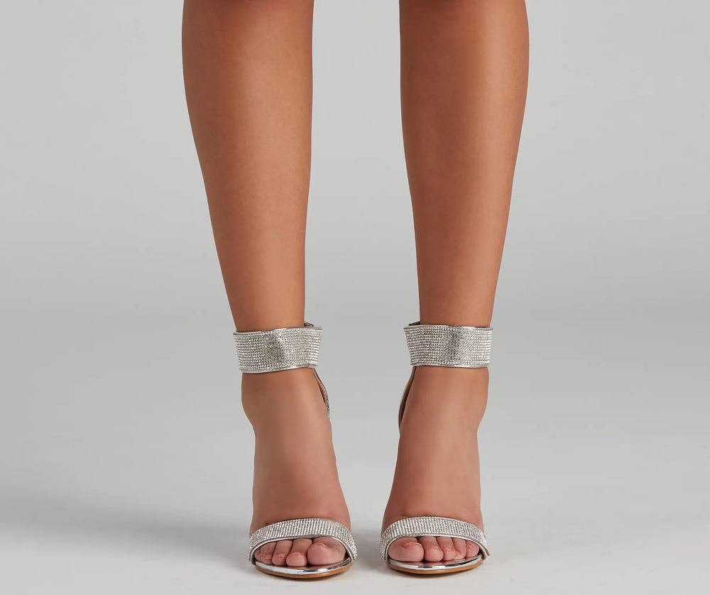 Srebrne Stiletto Haki z Kryształkami