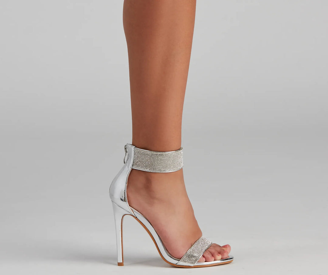 Srebrne Stiletto Haki z Kryształkami