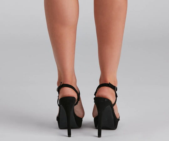 Czarny Stiletto na Obcasie z Kryształkami