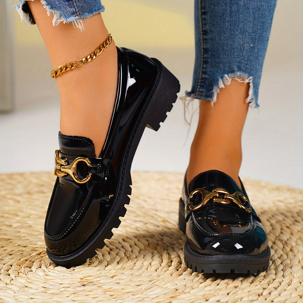 OutStride | Lśniące Mokasyny Damskie - Buty Slip-On w Brytyjskim Stylu