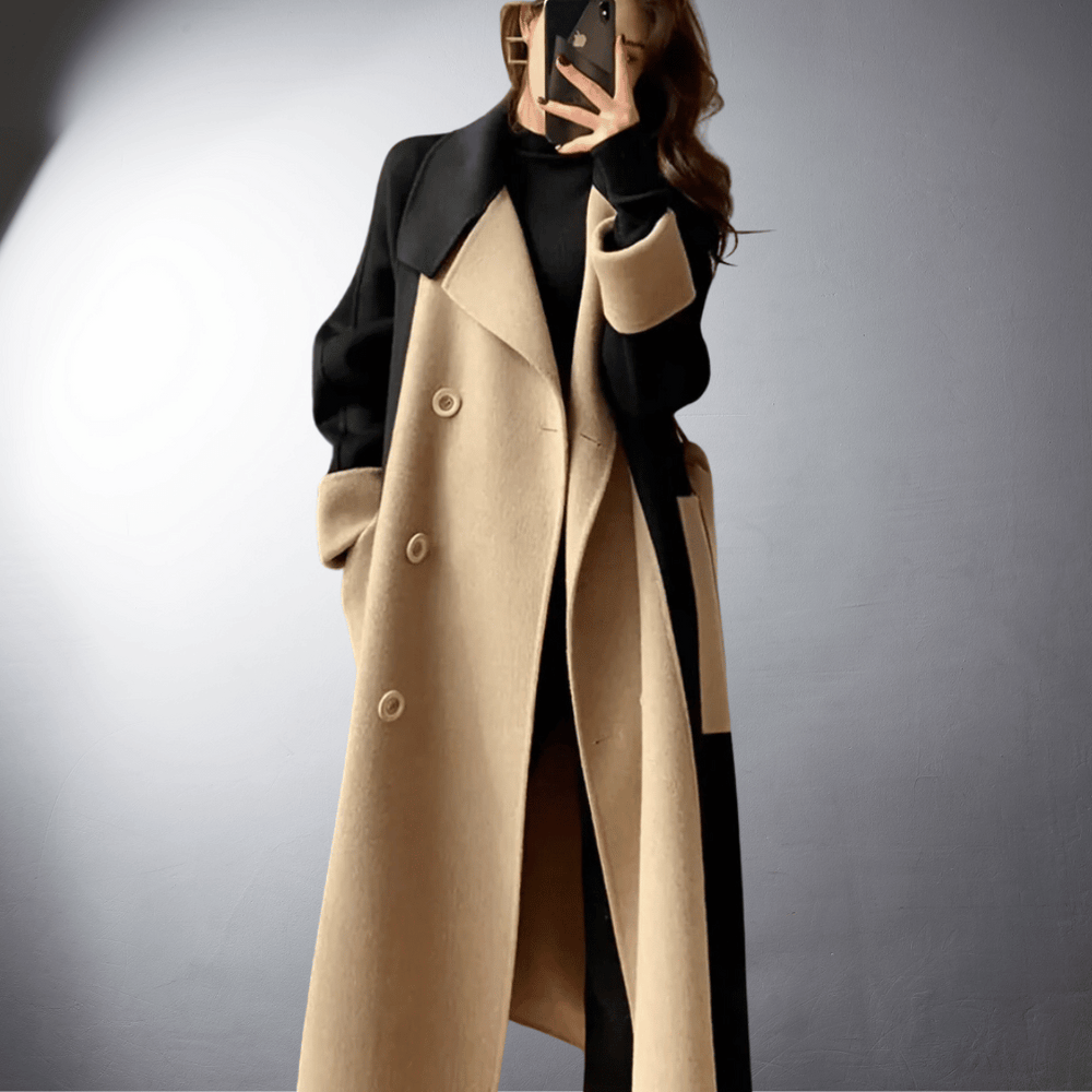 Dwukolorowy Płaszcz o Prostej Linii dla Kobiet | Idealny na Zimę