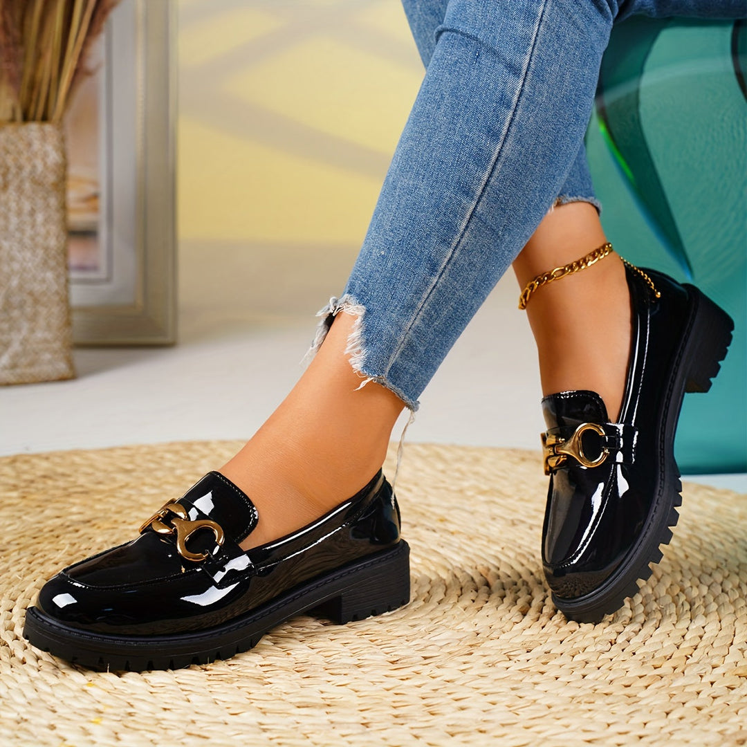 OutStride | Lśniące Mokasyny Damskie - Buty Slip-On w Brytyjskim Stylu