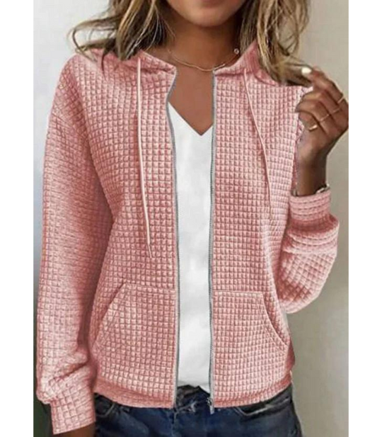 Kobieta | Teksturowana Bluza z Kapturem na Zamek | Przedni Zamek | Praktyczne Kieszenie | Nowoczesny Styl Casualowy