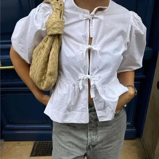 Bluzka w Paski z Bufiastymi Rękawami dla Kobiet | Idealna na Wiosnę i Lato