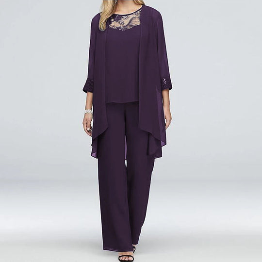 Kobieta | Elegancki Zestaw 3-częściowy | Spodnie i Bluzka | Dopasowana Warstwa | Styl Uniwersalny