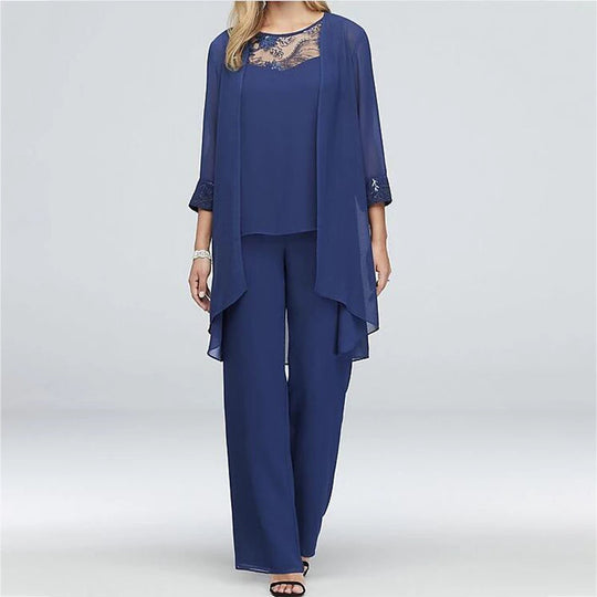 Kobieta | Elegancki Zestaw 3-częściowy | Spodnie i Bluzka | Dopasowana Warstwa | Styl Uniwersalny