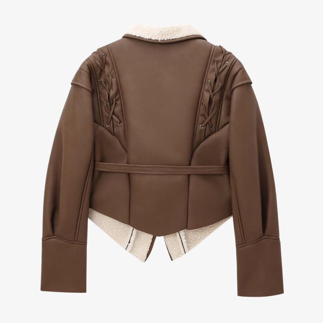 Paloma | Stylowa kurtka z sztucznej skóry z futrem teddy i detalami sznurowania