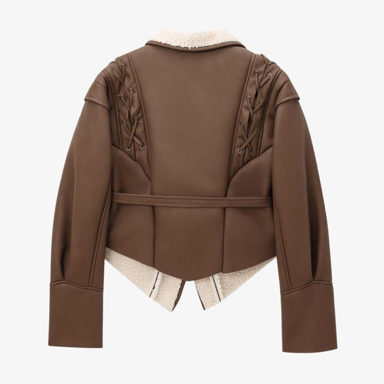 Paloma | Stylowa kurtka z sztucznej skóry z futrem teddy i detalami sznurowania