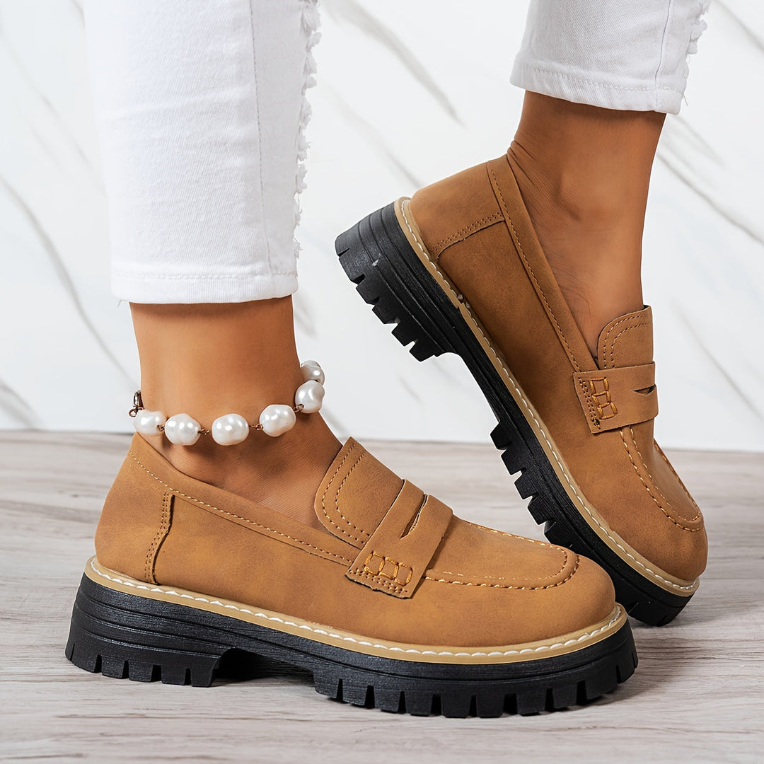 LoaferMax | Damskie Retro Chunky Slip-On Loafers - Skórzane Mokasyny
