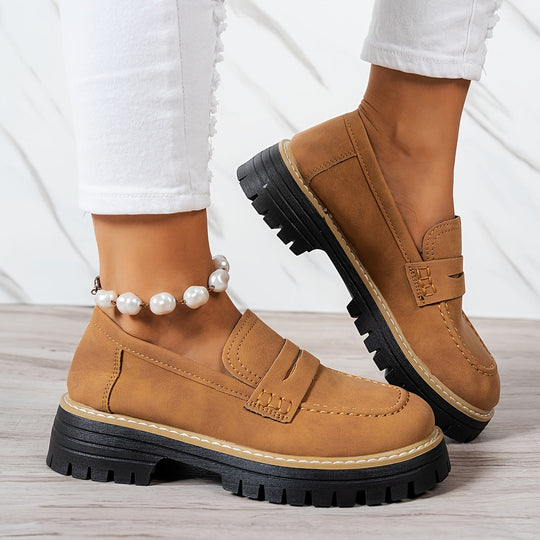 LoaferMax | Damskie Retro Chunky Slip-On Loafers - Skórzane Mokasyny