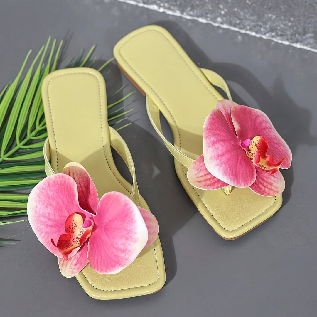 Yumea | Klapki damskie z kwiatami orchidei - Lekkie klapki na lato