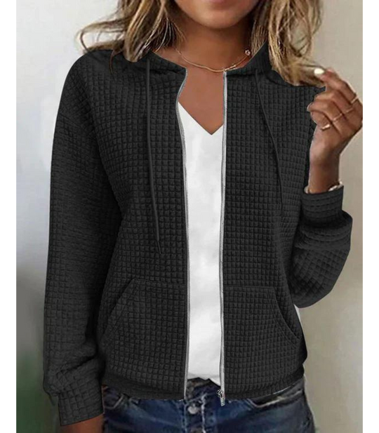 Kobieta | Teksturowana Bluza z Kapturem na Zamek | Przedni Zamek | Praktyczne Kieszenie | Nowoczesny Styl Casualowy