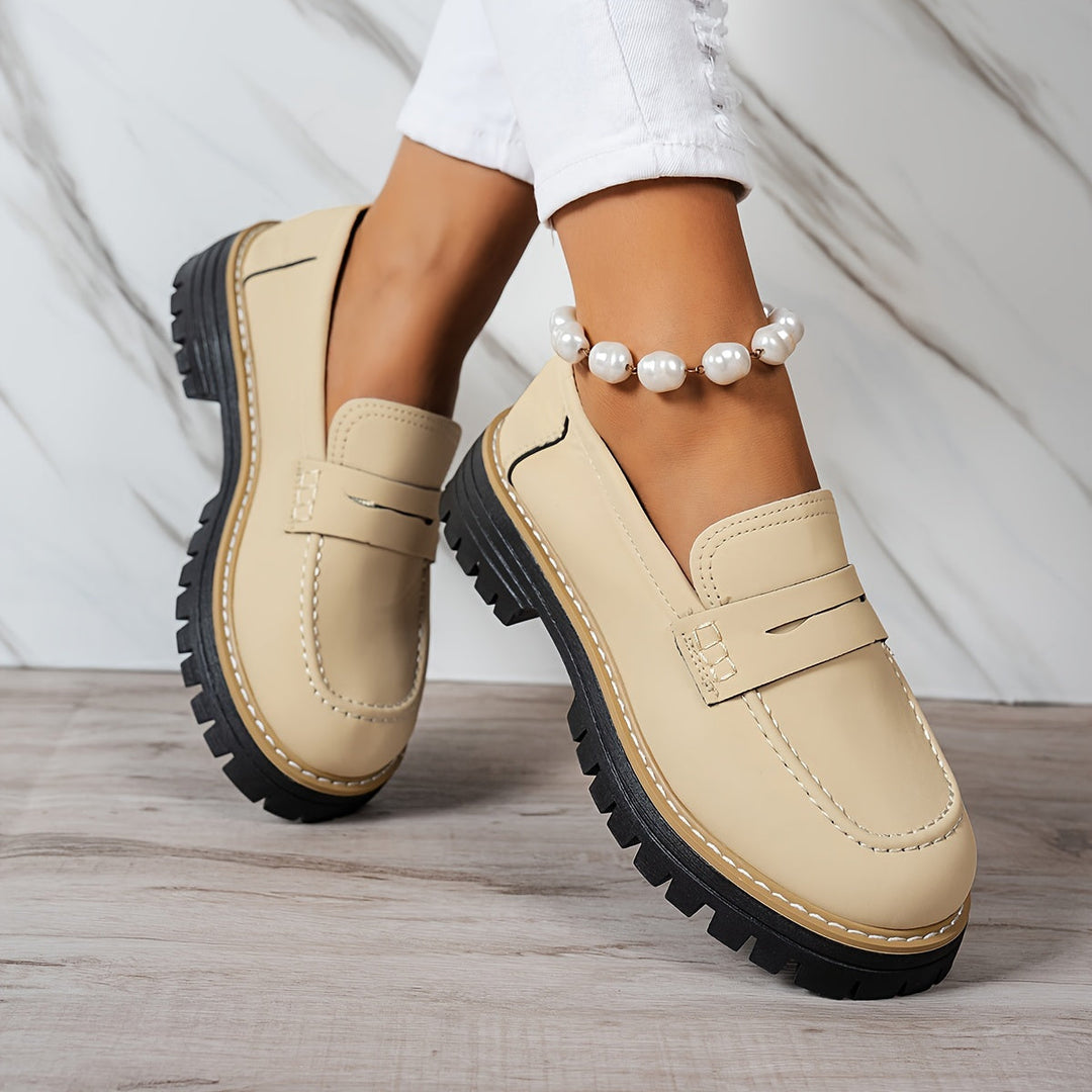 LoaferMax | Damskie Retro Chunky Slip-On Loafers - Skórzane Mokasyny
