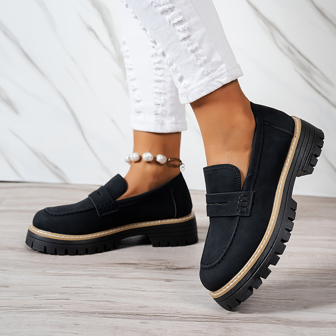 LoaferMax | Damskie Retro Chunky Slip-On Loafers - Skórzane Mokasyny