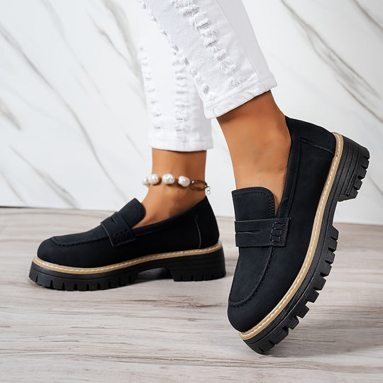 LoaferMax | Damskie Retro Chunky Slip-On Loafers - Skórzane Mokasyny