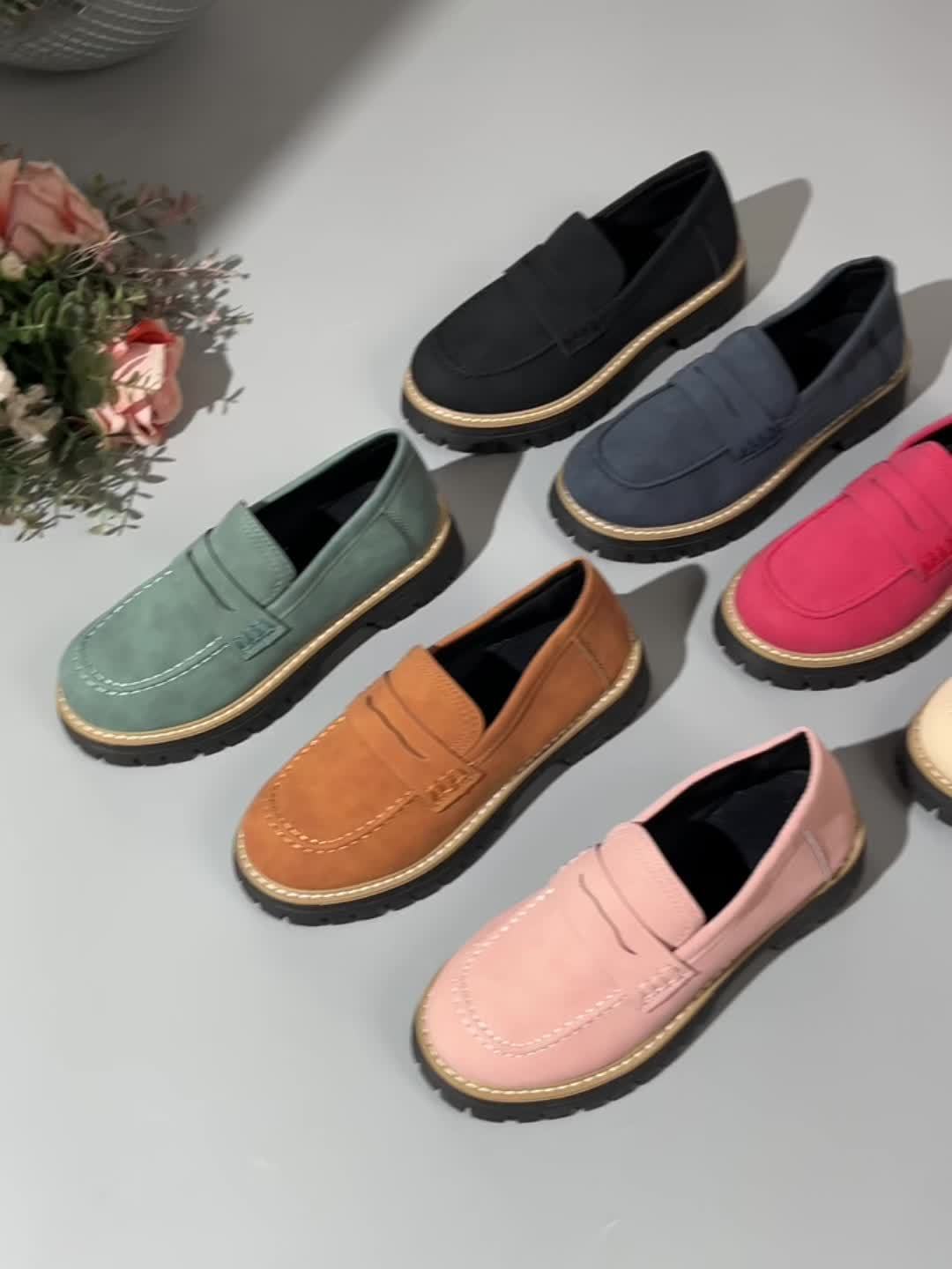 LoaferMax | Damskie Retro Chunky Slip-On Loafers - Skórzane Mokasyny