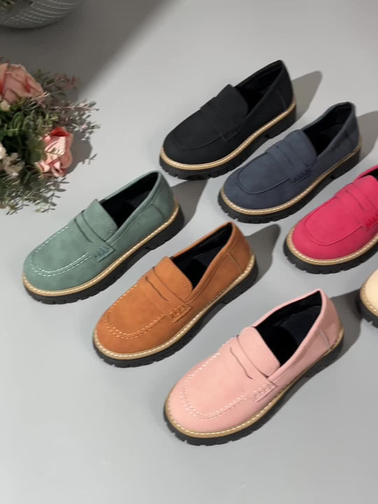 LoaferMax | Damskie Retro Chunky Slip-On Loafers - Skórzane Mokasyny