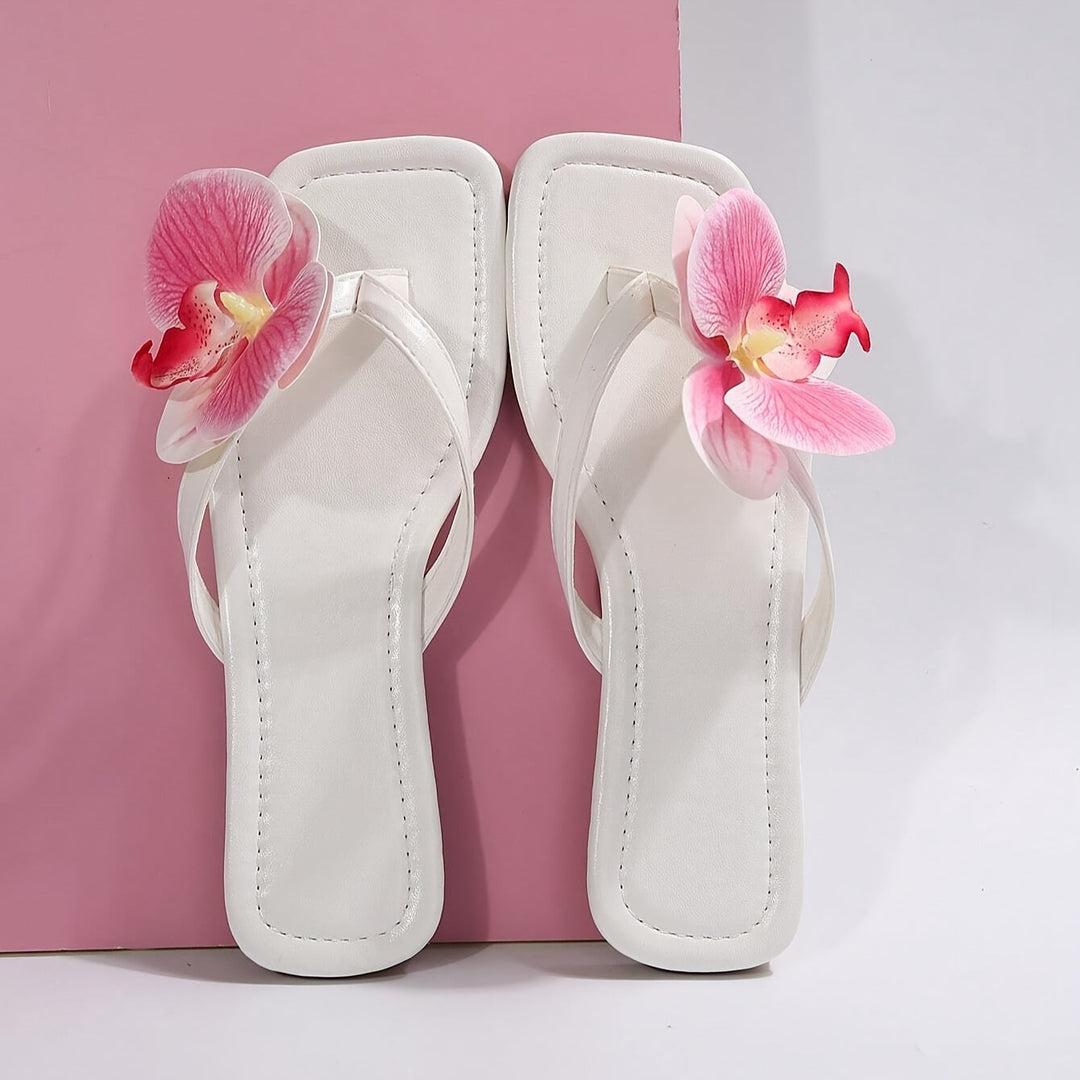 Yumea | Klapki damskie z kwiatami orchidei - Lekkie klapki na lato
