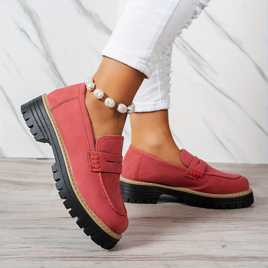 LoaferMax | Damskie Retro Chunky Slip-On Loafers - Skórzane Mokasyny