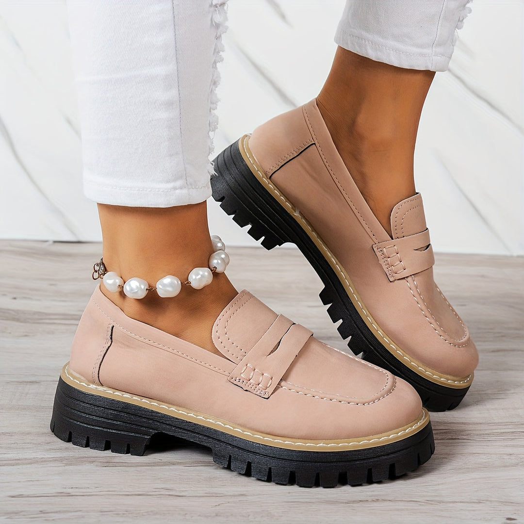 LoaferMax | Damskie Retro Chunky Slip-On Loafers - Skórzane Mokasyny
