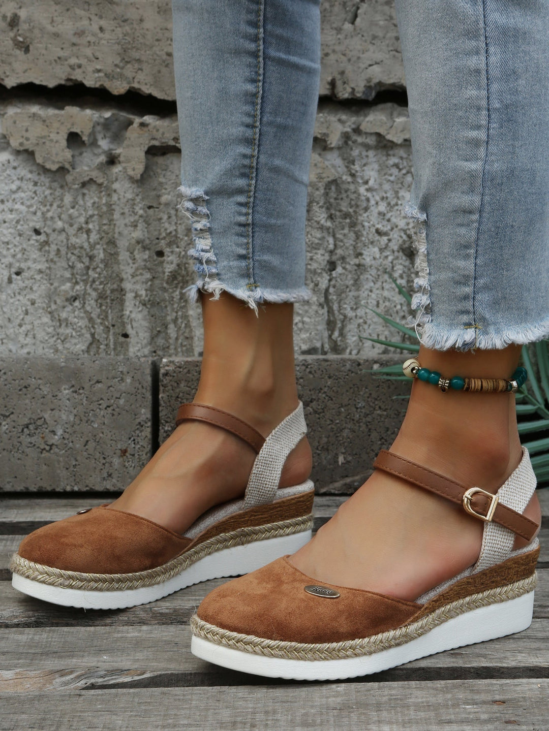 Nomiva | Damskie ortopedyczne sandały boho z wkładkami ortopedycznymi - Wygodne espadryle na koturnie