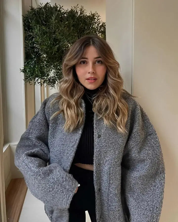 Kina | Oversize Fleece Bomber z zapięciem na zatrzaski