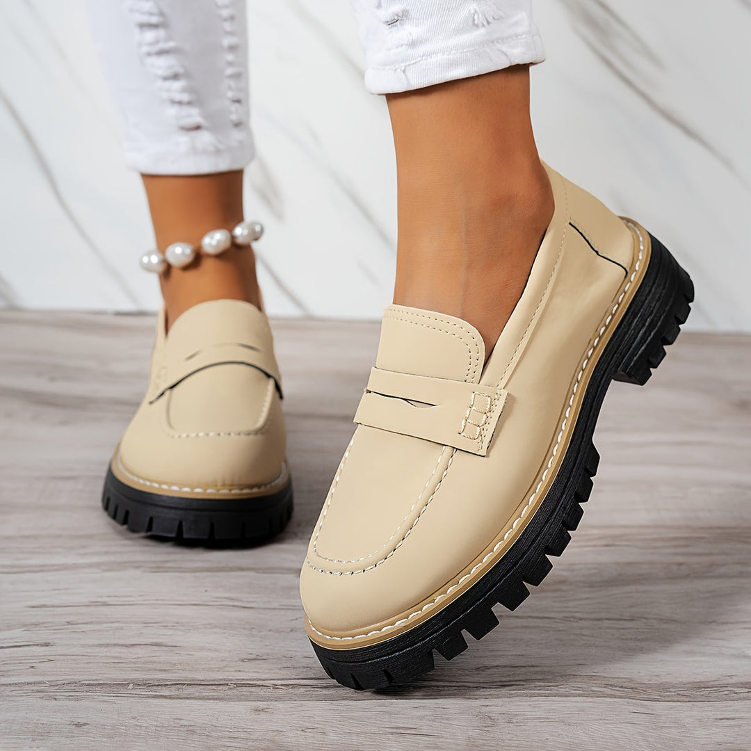 LoaferMax | Damskie Retro Chunky Slip-On Loafers - Skórzane Mokasyny