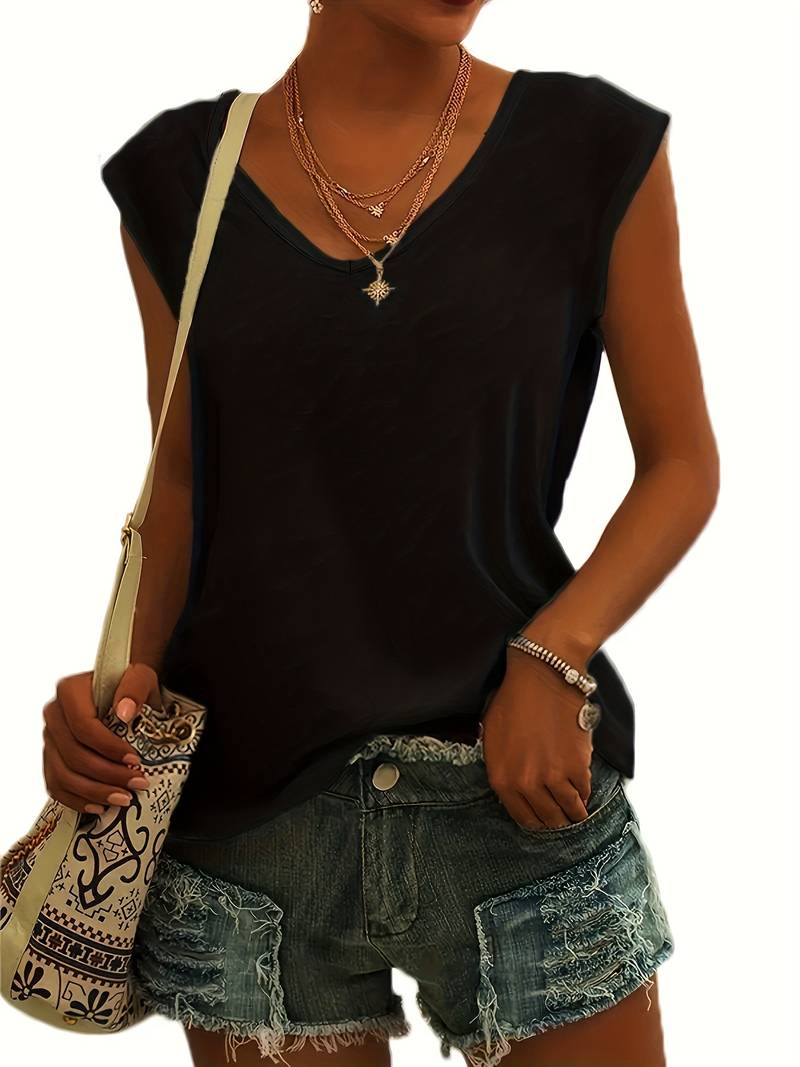 Top bez rękawów z dekoltem w serek dla kobiet | Idealny na gorące dni