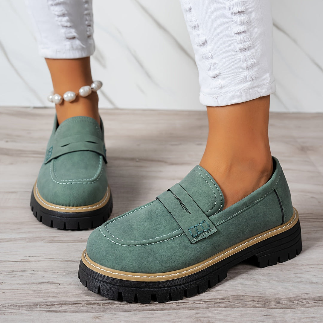 LoaferMax | Damskie Retro Chunky Slip-On Loafers - Skórzane Mokasyny