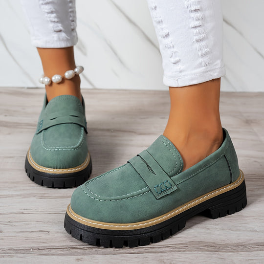 LoaferMax | Damskie Retro Chunky Slip-On Loafers - Skórzane Mokasyny