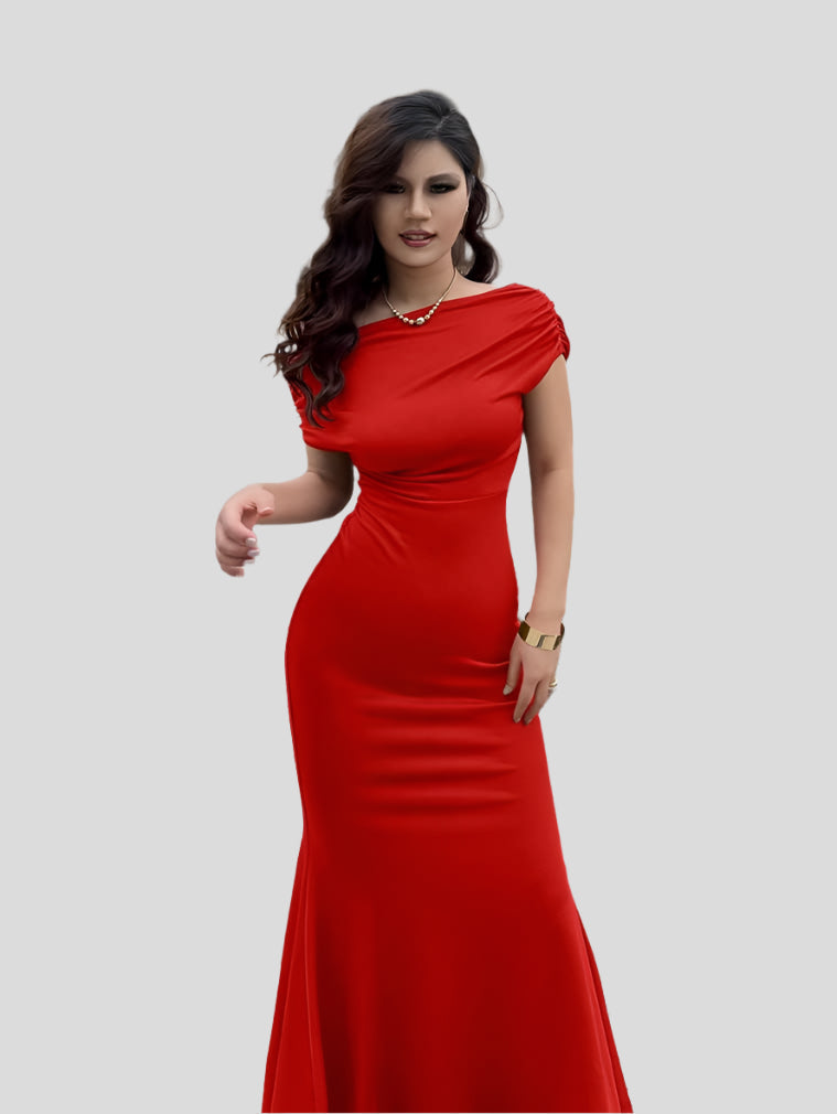 Elin - Sukienka Długa Off-Shoulder z Falbanami
