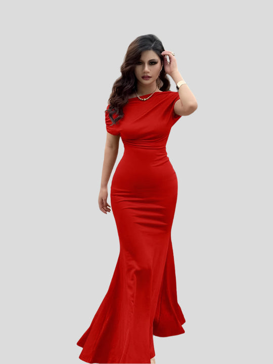 Elin - Sukienka Długa Off-Shoulder z Falbanami