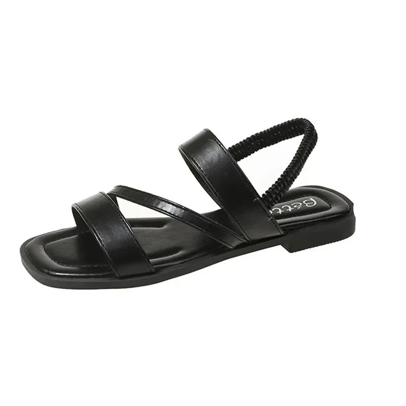 StrappyFit | Minimalistyczne skórzane sandały - elastyczny obcas, wygodny płaski design