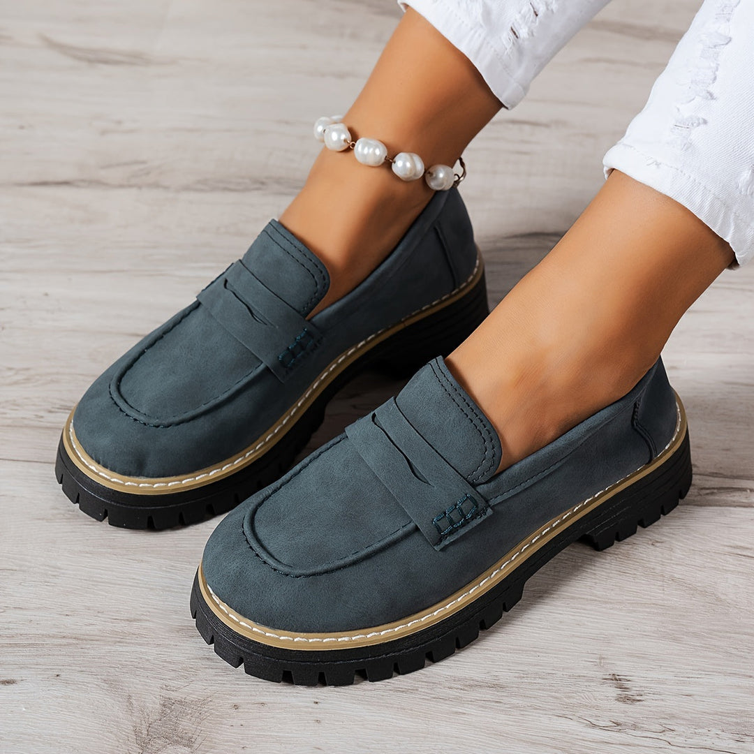 LoaferMax | Damskie Retro Chunky Slip-On Loafers - Skórzane Mokasyny