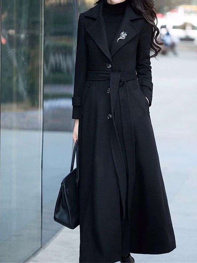 Długi Płaszcz z Pasem dla Kobiet | Idealny na Zimę