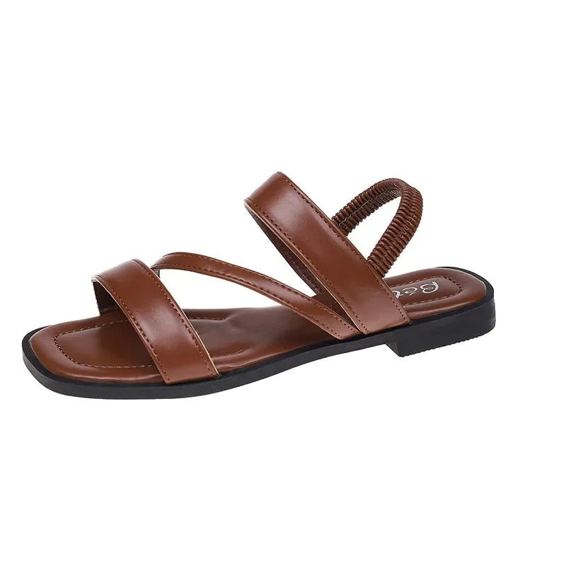 StrappyFit | Minimalistyczne skórzane sandały - elastyczny obcas, wygodny płaski design
