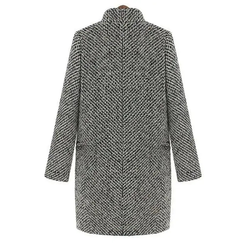Clara - Stylowy Długi Płaszcz w Wzór Houndstooth