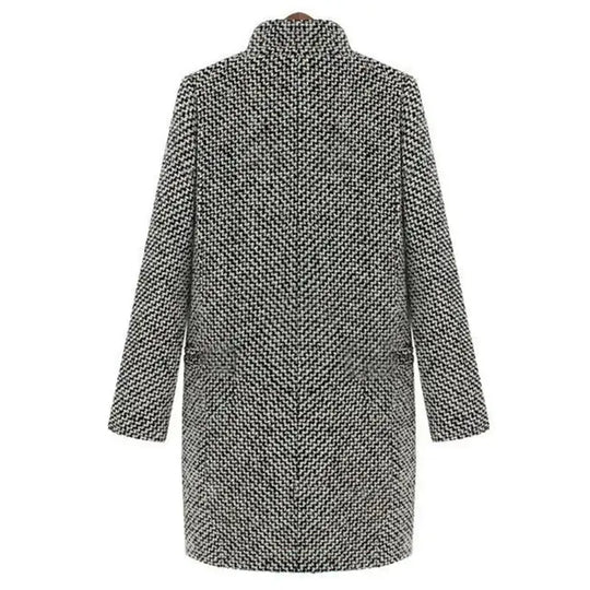 Clara - Stylowy Długi Płaszcz w Wzór Houndstooth