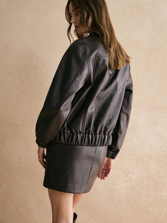 Elena | Modna skórzana kurtka bomber – Nowoczesna i swobodna