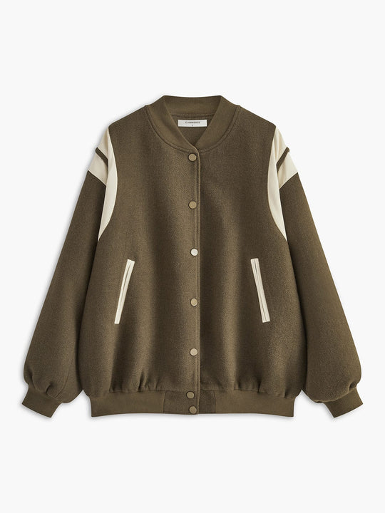 Molly | Luźna kurtka varsity w stylu retro z detalami w paski na rękawach i ściągaczami