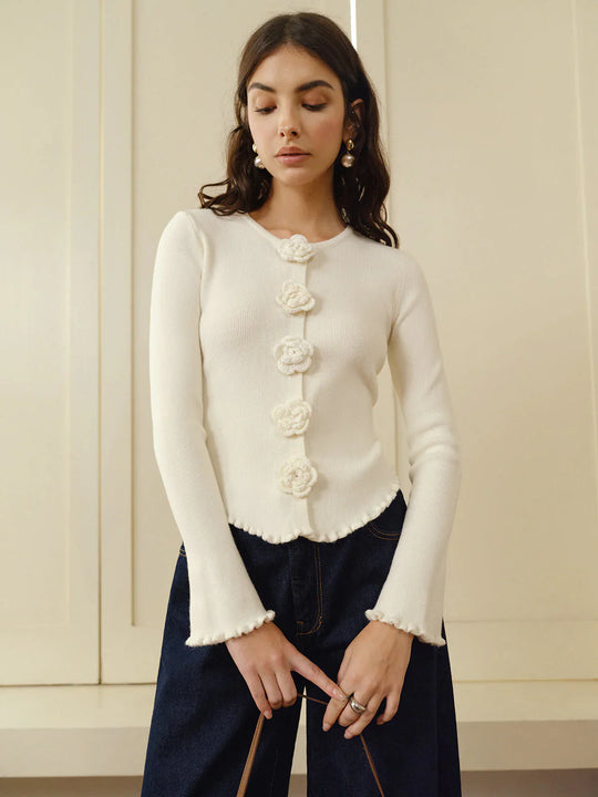 Sweter Fleur Crochetée | Kremowy | Elegancki i Romantyczny