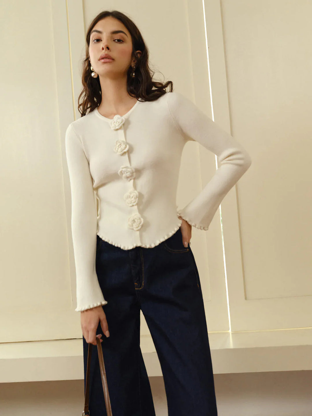 Sweter Fleur Crochetée | Kremowy | Elegancki i Romantyczny