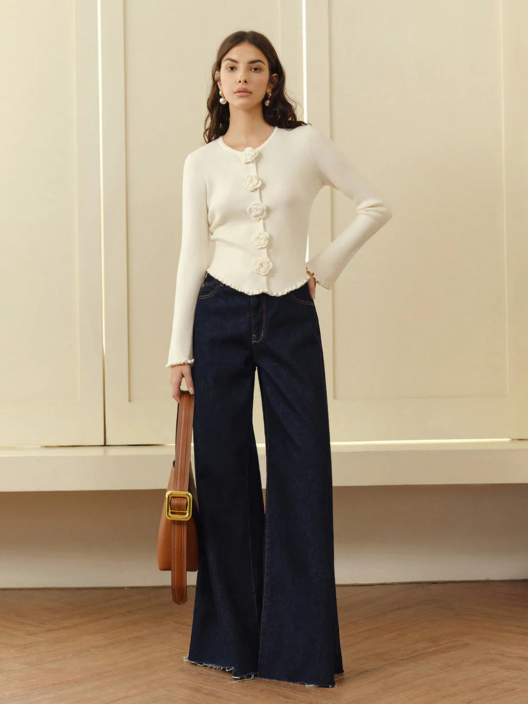 Sweter Fleur Crochetée | Kremowy | Elegancki i Romantyczny